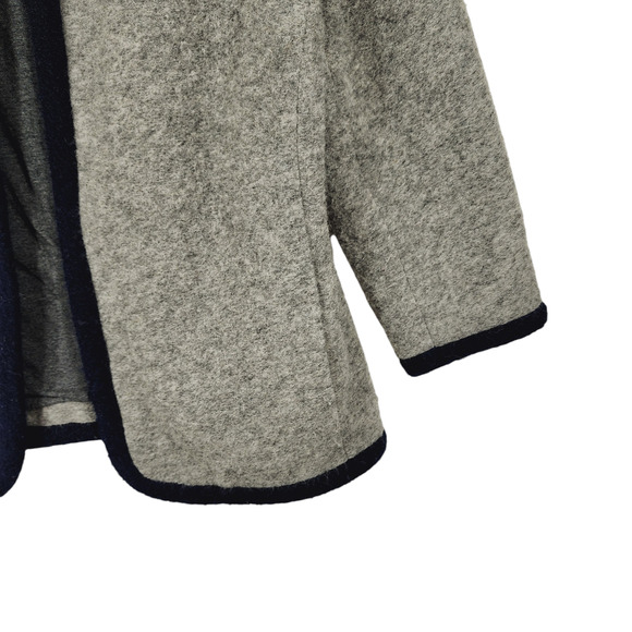 J Crew Boiled Wool Coat Jacket S Women Gray Navy Blue Trim Open Front Lined - Picture 6 of 13
